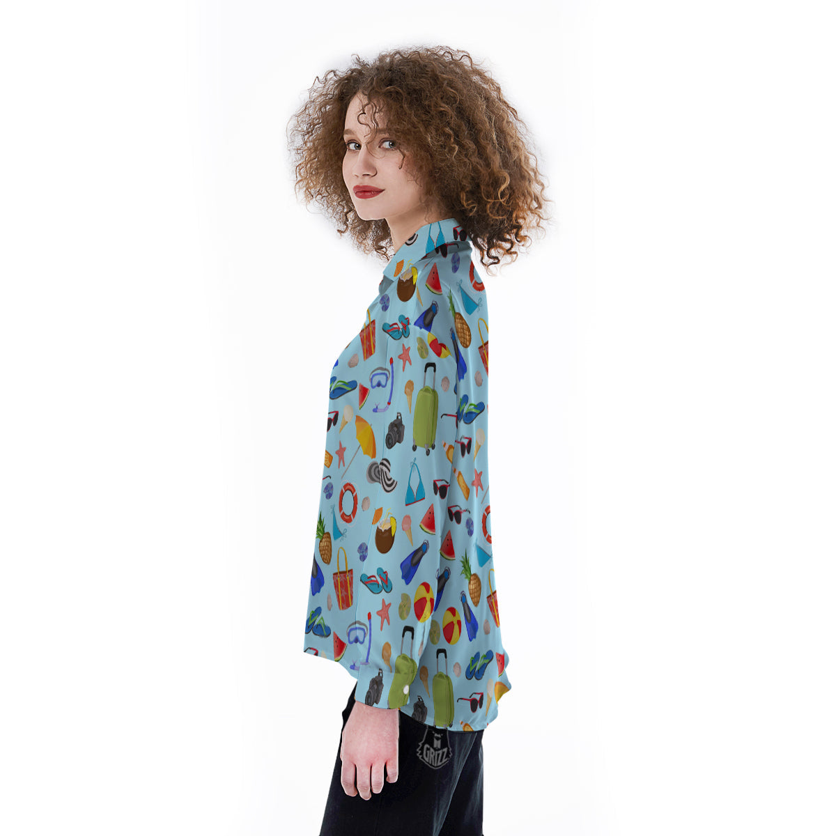 Summer Vacation Travel Print Pattern Women's Long Sleeve Shirts-grizzshop