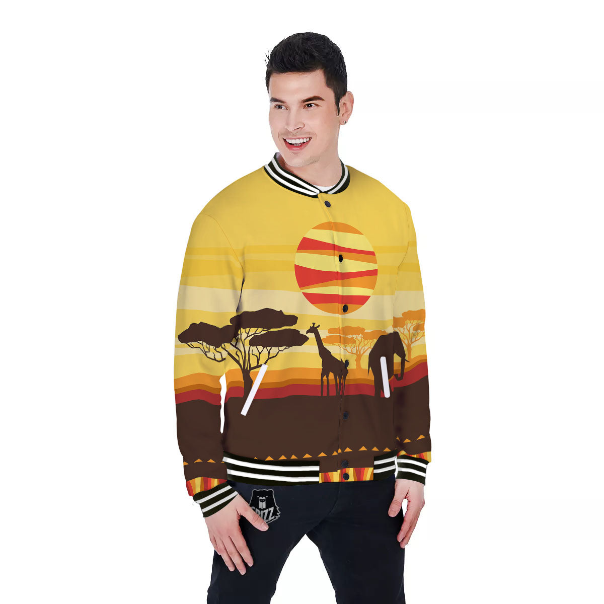 Sun African Print Baseball Jacket-grizzshop