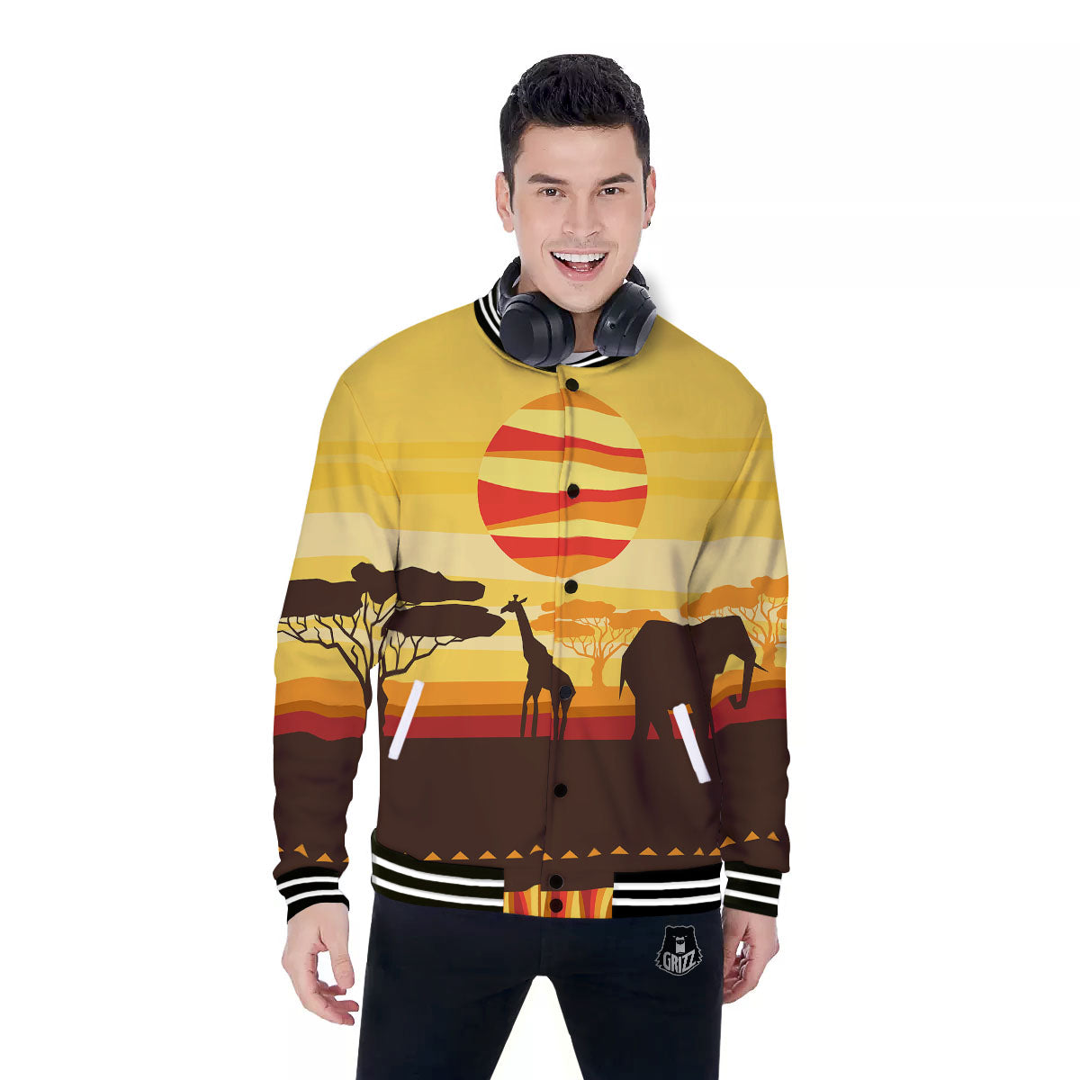 Sun African Print Baseball Jacket-grizzshop