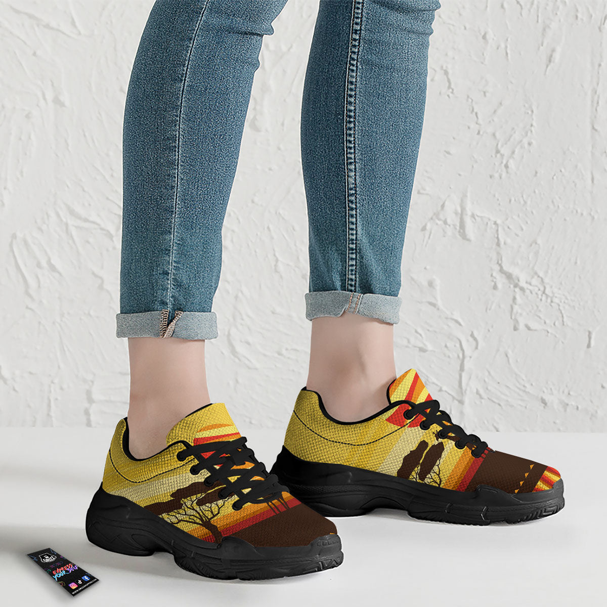 Sun African Print Black Chunky Shoes-grizzshop