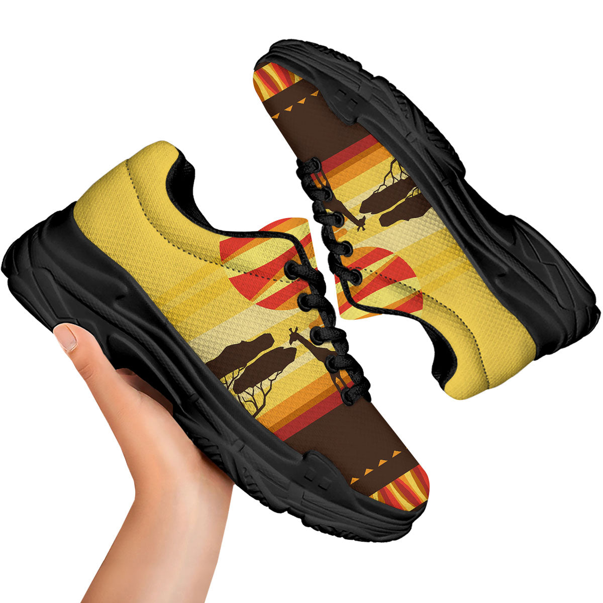 Sun African Print Black Chunky Shoes-grizzshop