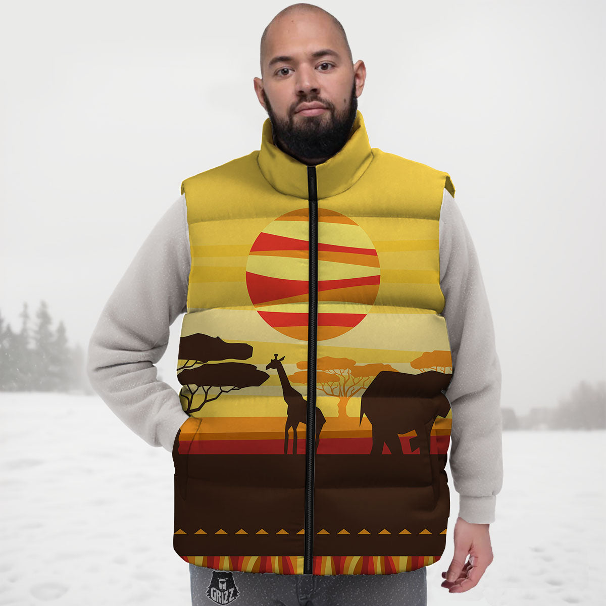 Sun African Print Down Vest-grizzshop