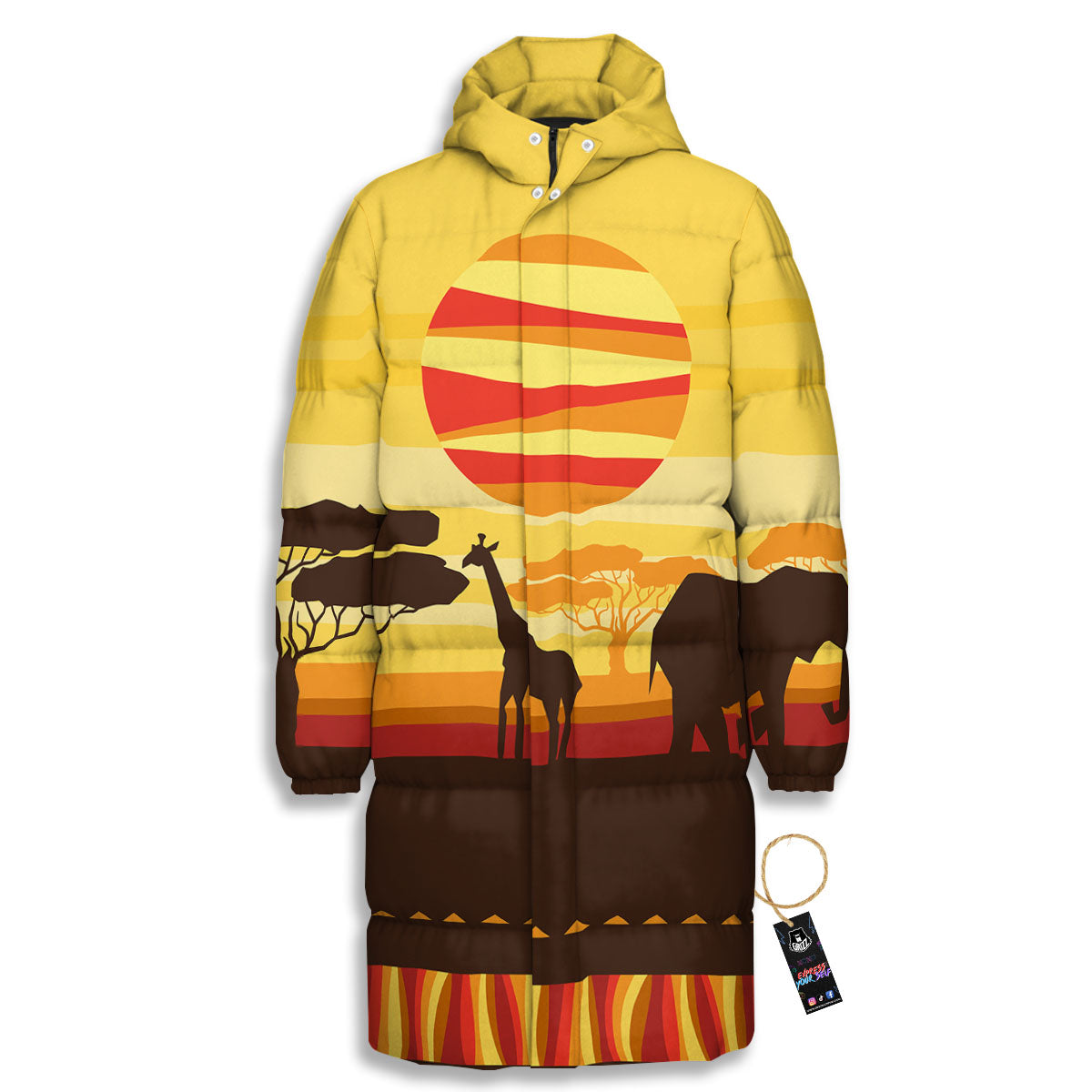 Sun African Print Long Down Jacket-grizzshop