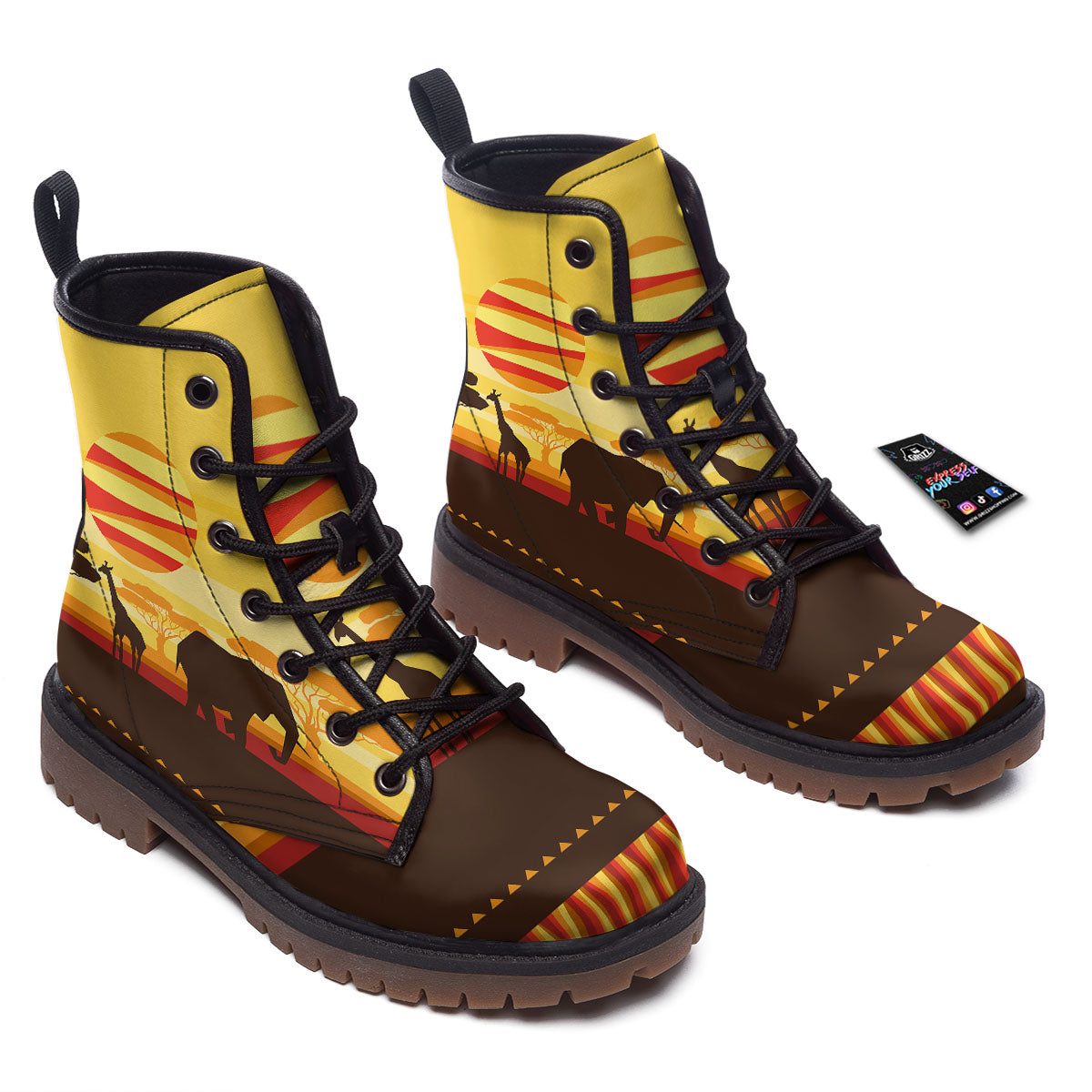 Sun African Print Work Boots-grizzshop