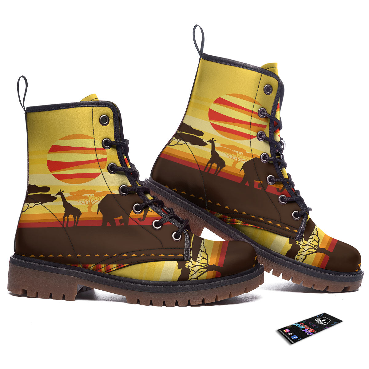Sun African Print Work Boots-grizzshop