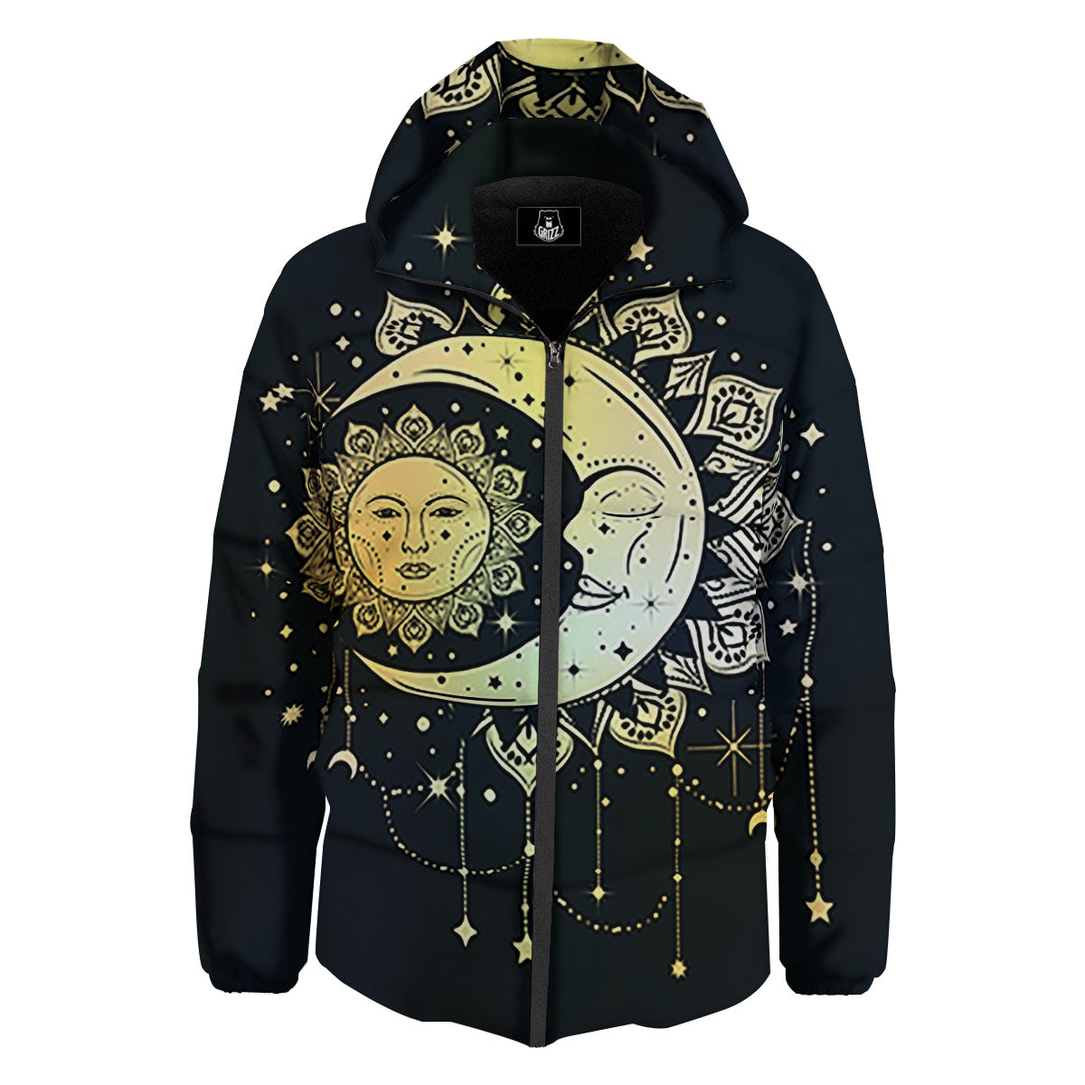Sun And Bohemian Moon Print Down Jacket-grizzshop