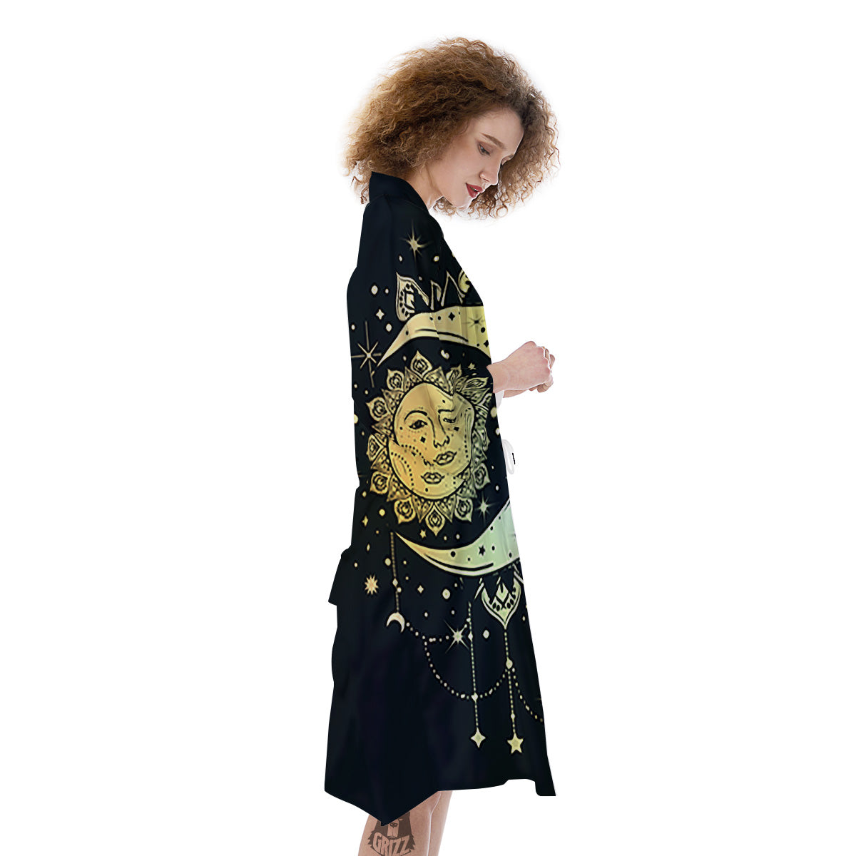 Sun And Bohemian Moon Print Kimono-grizzshop