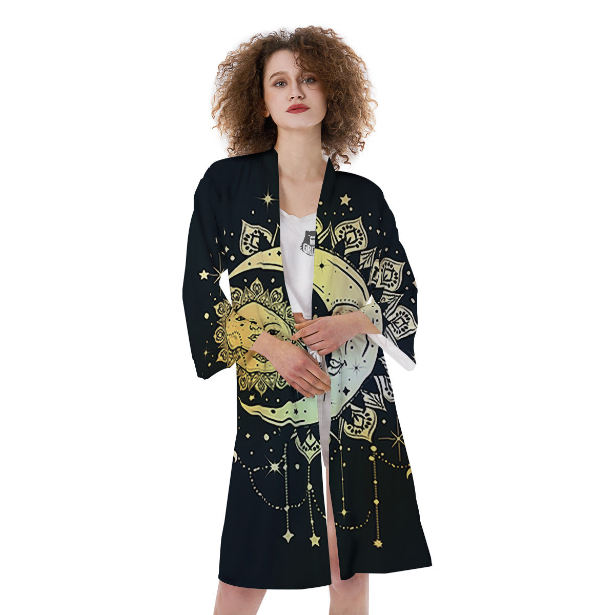 Sun And Bohemian Moon Print Kimono-grizzshop
