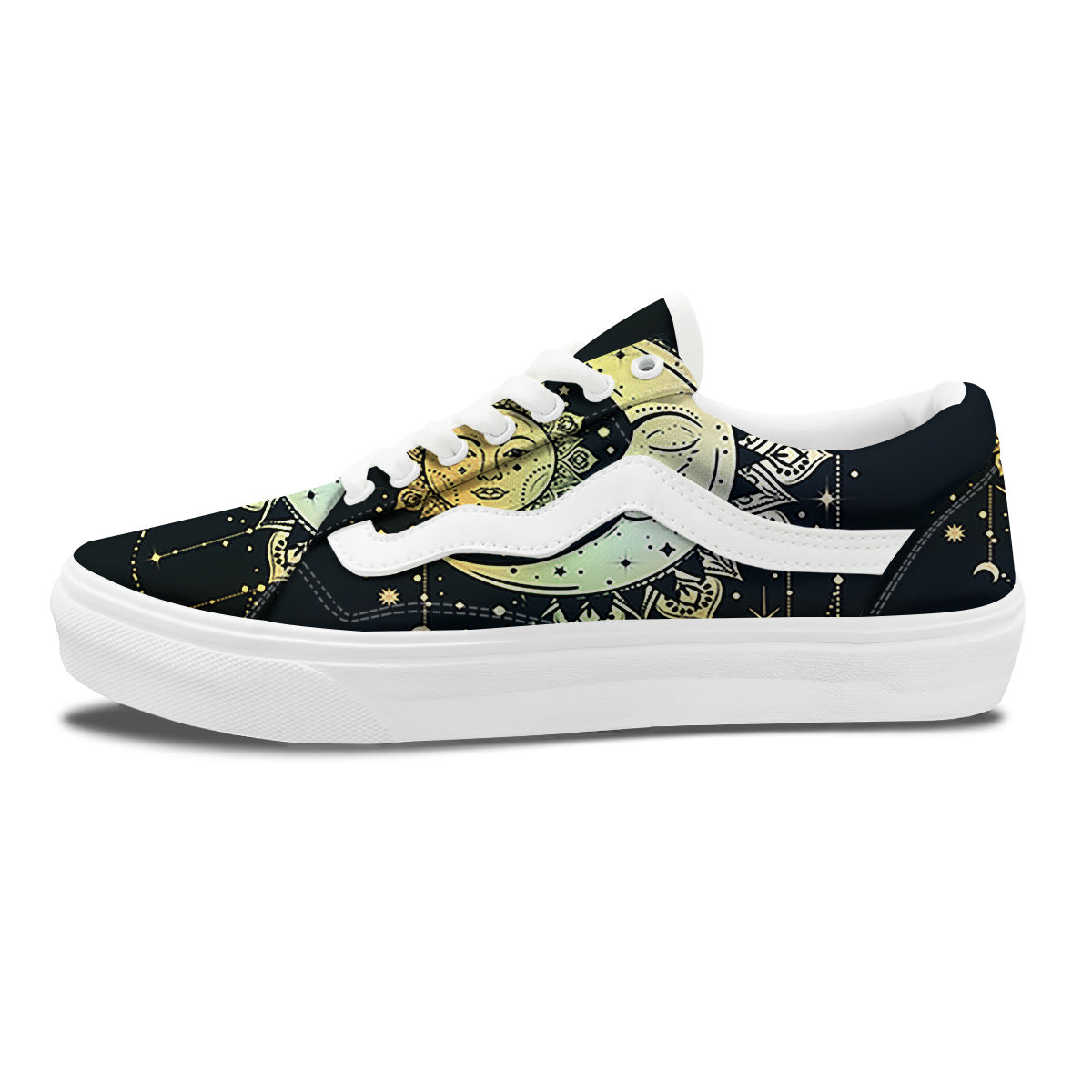 Sun And Bohemian Moon Print Skate Shoes-grizzshop