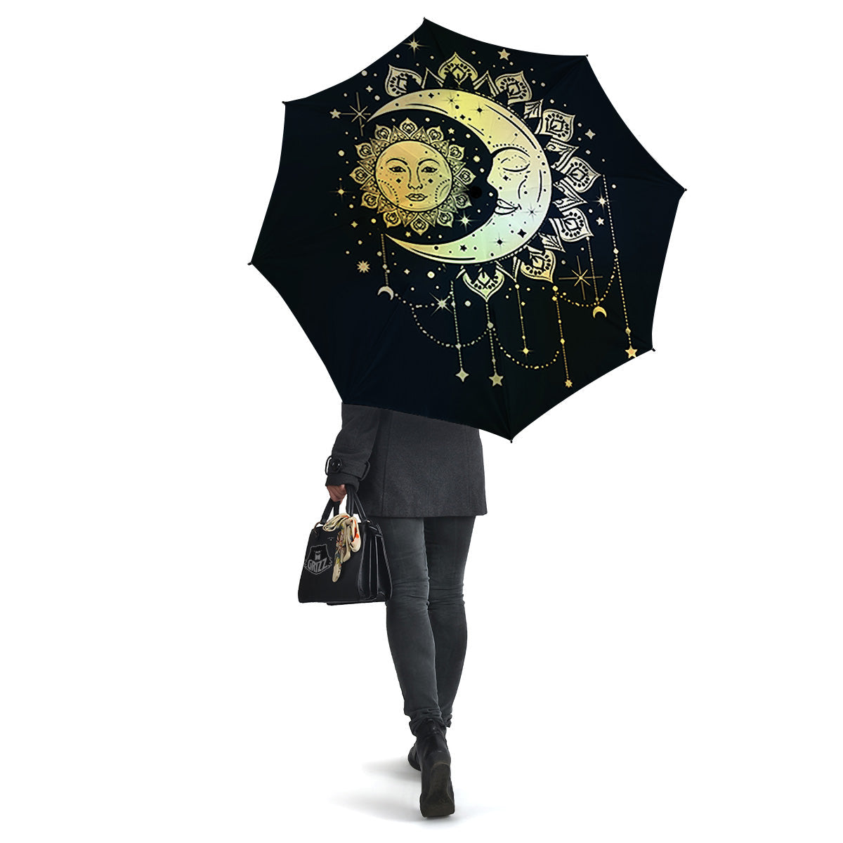 Sun And Bohemian Moon Print Umbrella-grizzshop