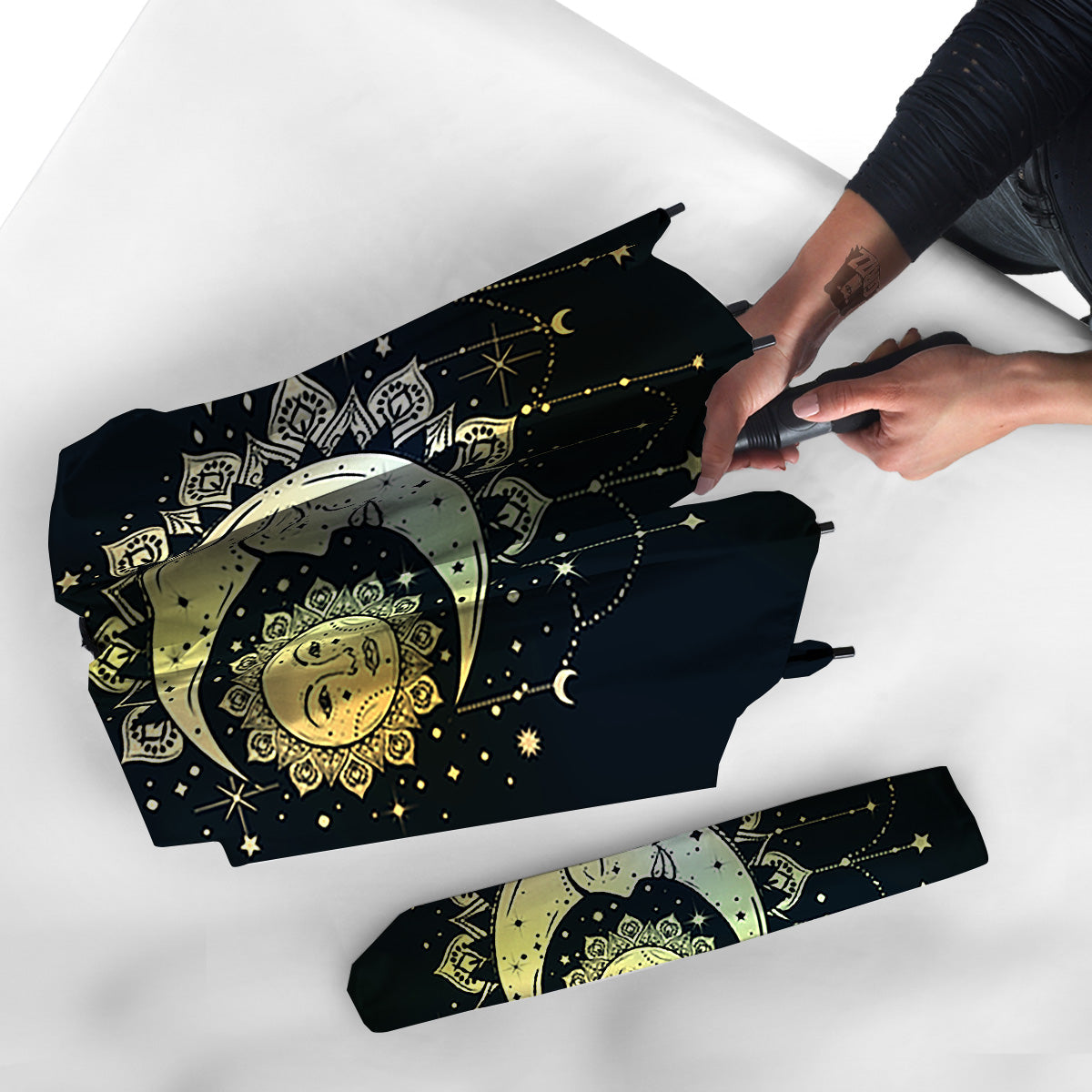 Sun And Bohemian Moon Print Umbrella-grizzshop