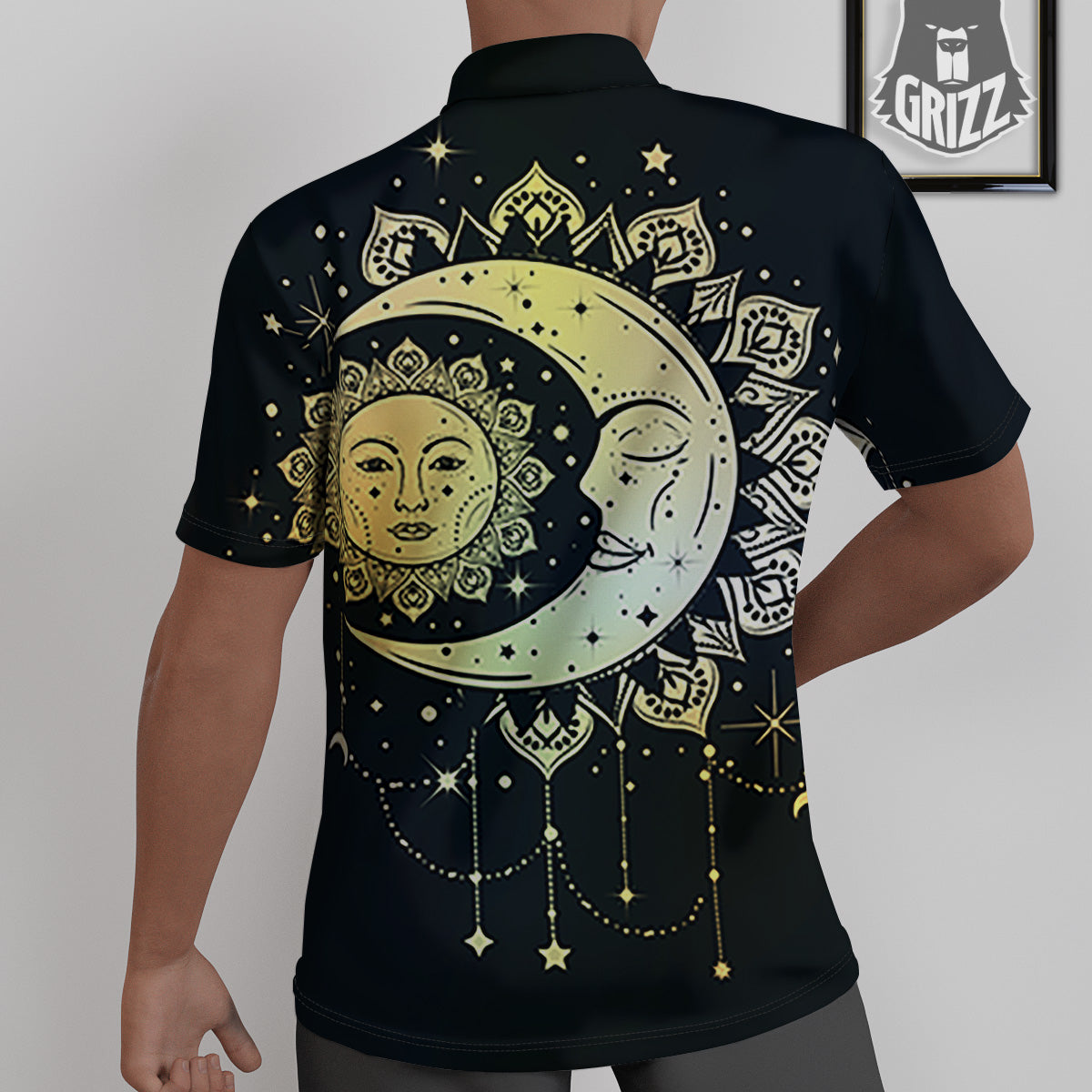 Sun And Bohemian Moon Print Untucked Shirts-grizzshop