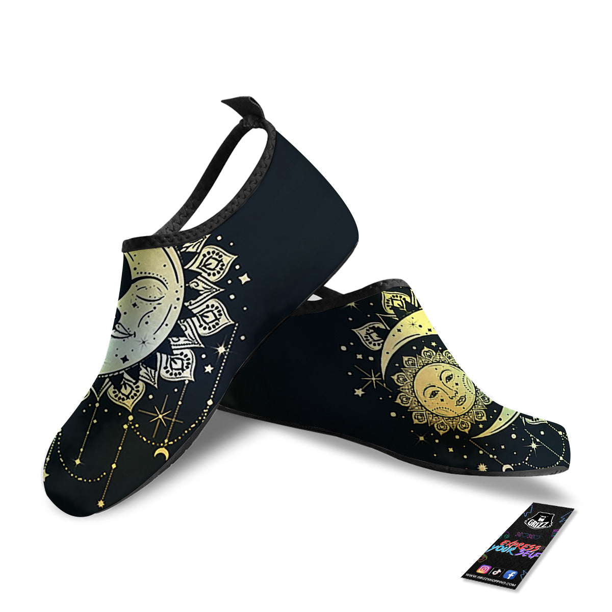 Sun And Bohemian Moon Print Water Shoes-grizzshop