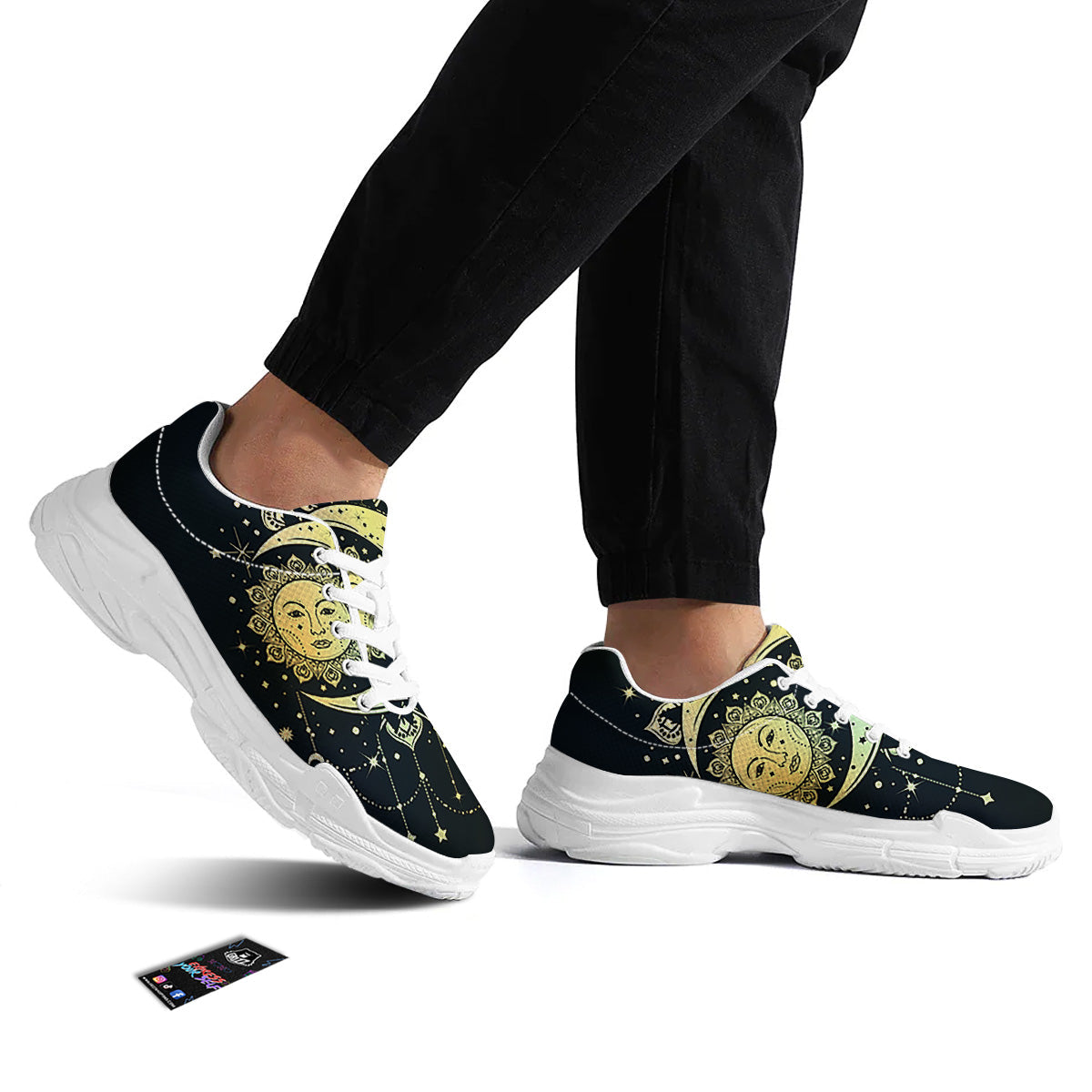 Sun And Bohemian Moon Print White Chunky Shoes-grizzshop