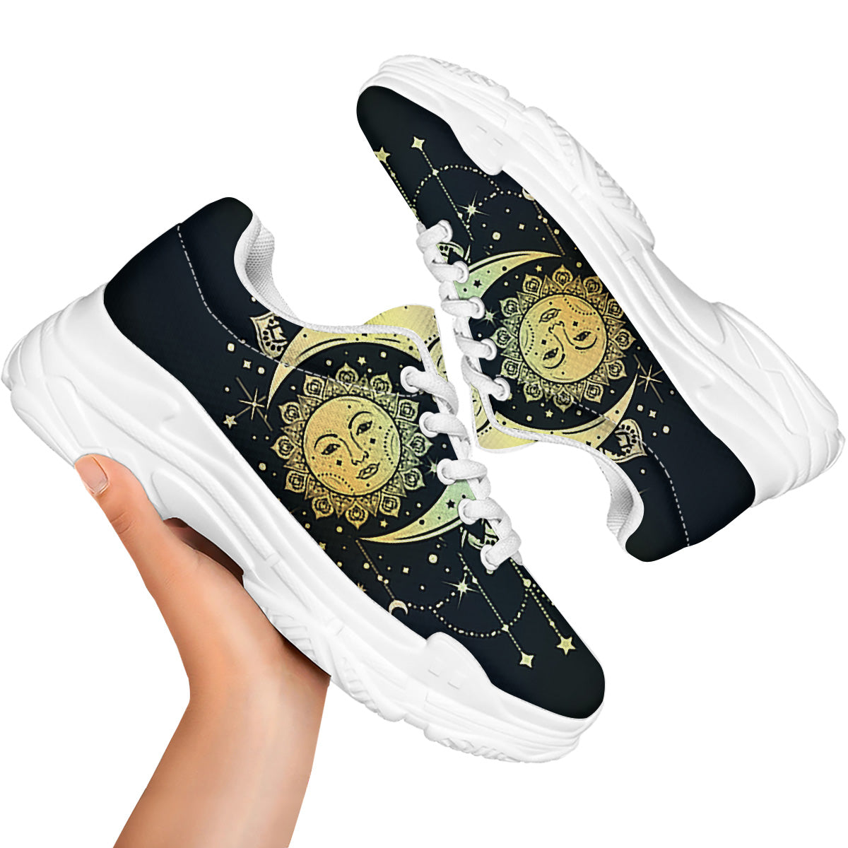 Sun And Bohemian Moon Print White Chunky Shoes-grizzshop
