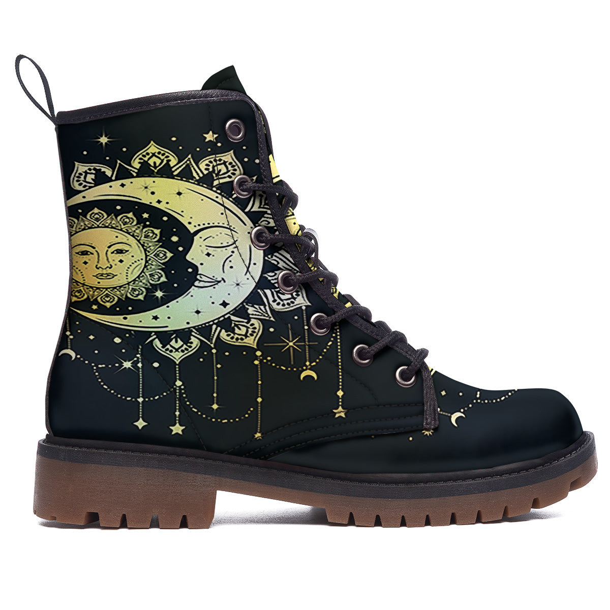 Sun And Bohemian Moon Print Work Boots-grizzshop