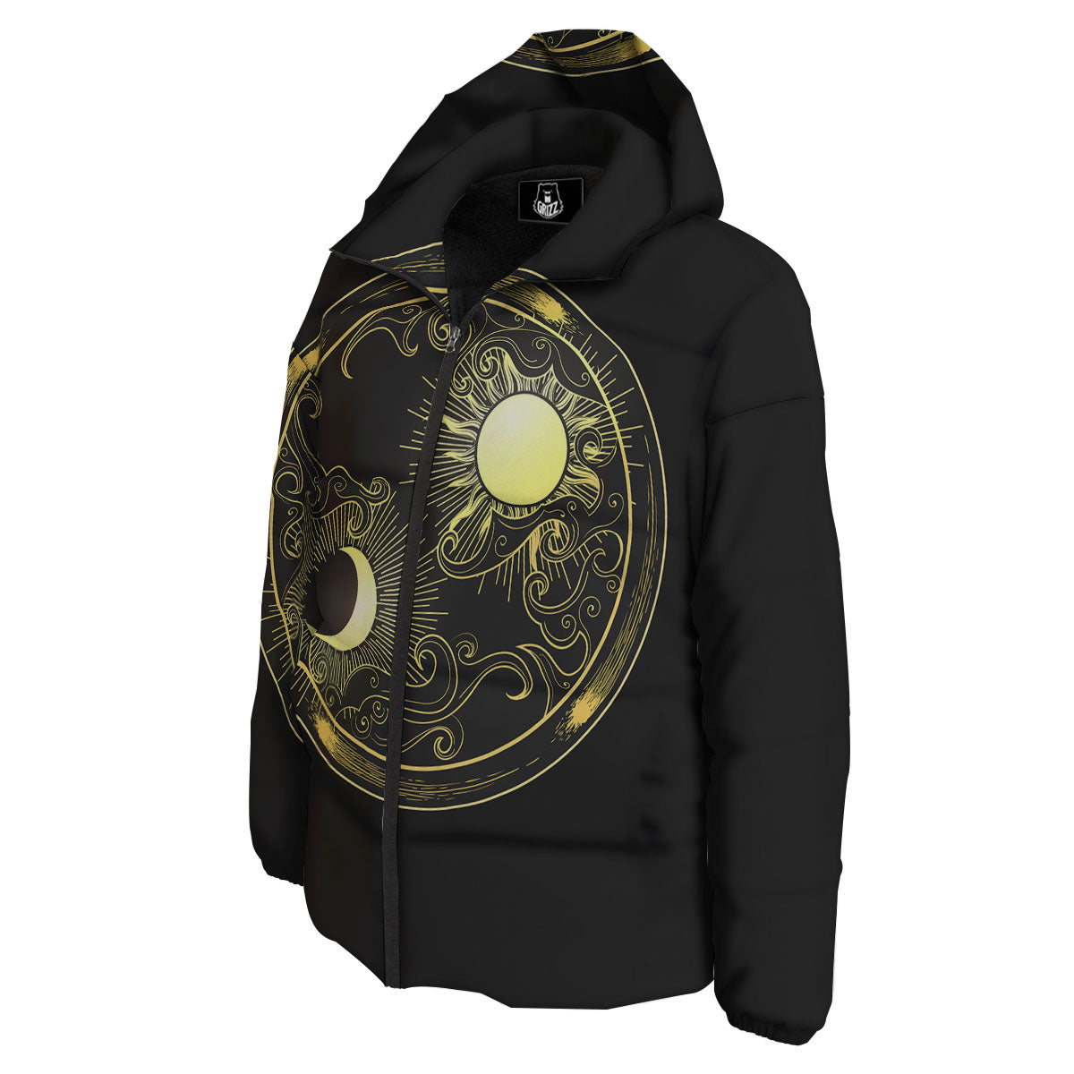 Sun And Gold Moon Print Down Jacket-grizzshop
