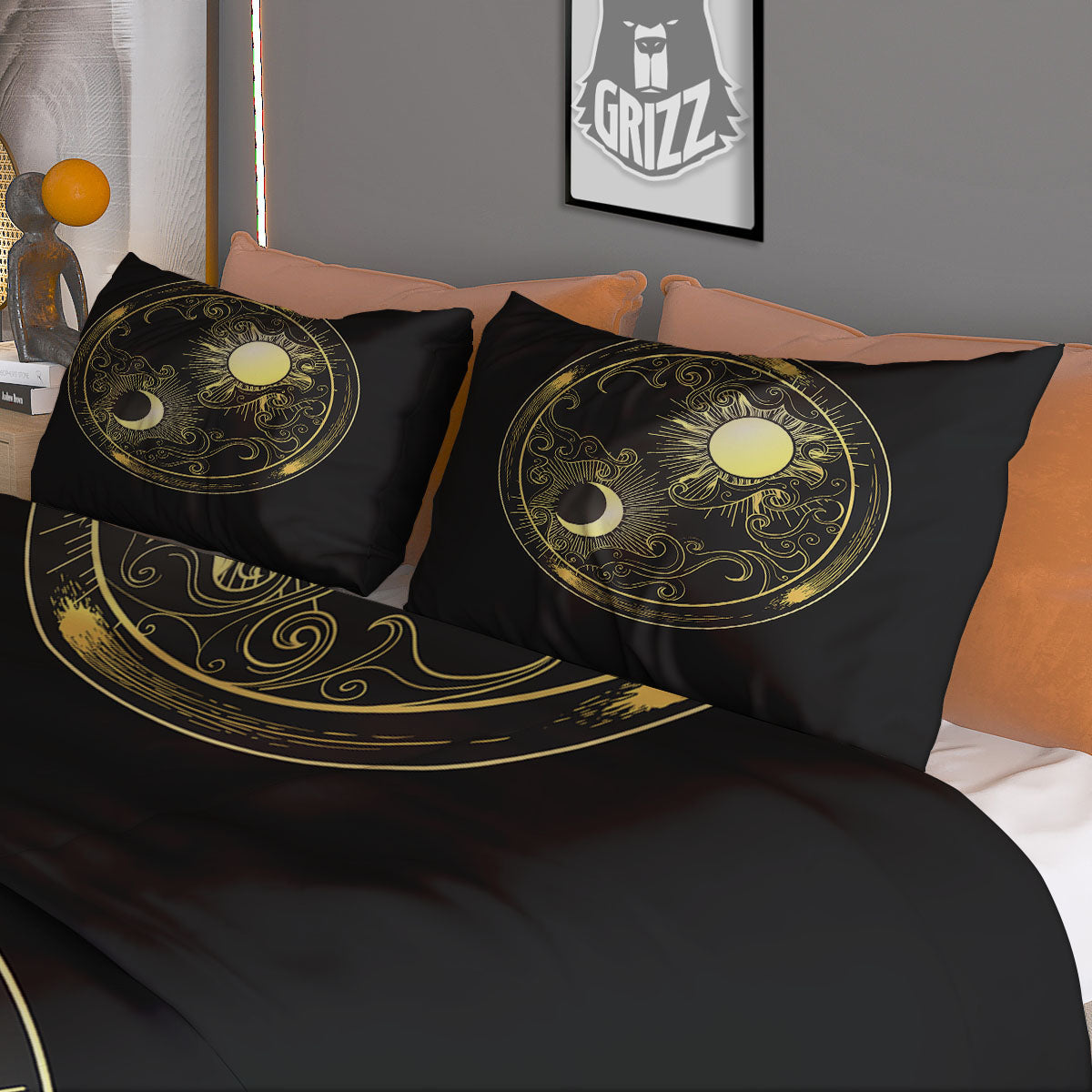 Sun And Gold Moon Print Duvet Cover Bedding Set