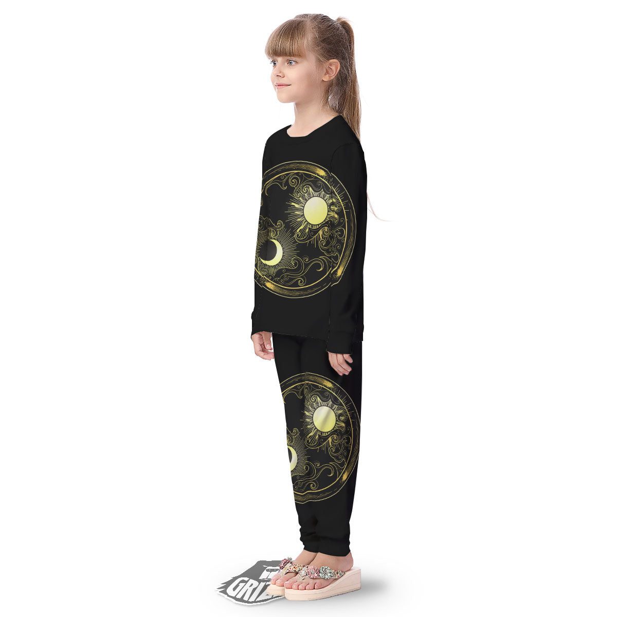 Sun And Gold Moon Print Kid's Pajamas-grizzshop