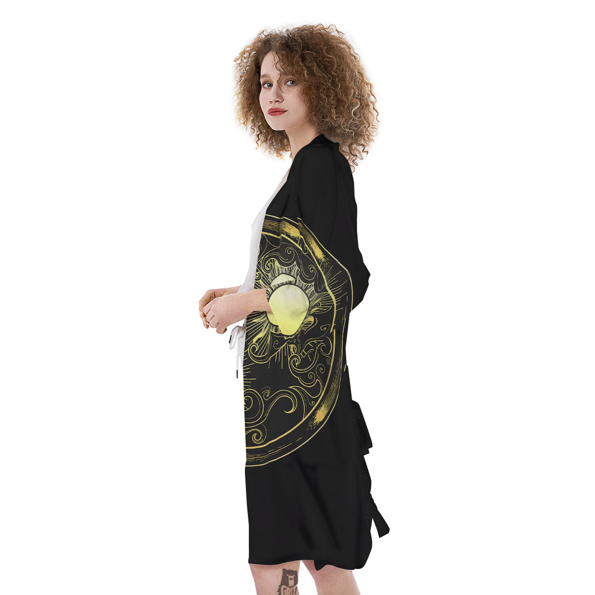 Sun And Gold Moon Print Kimono-grizzshop
