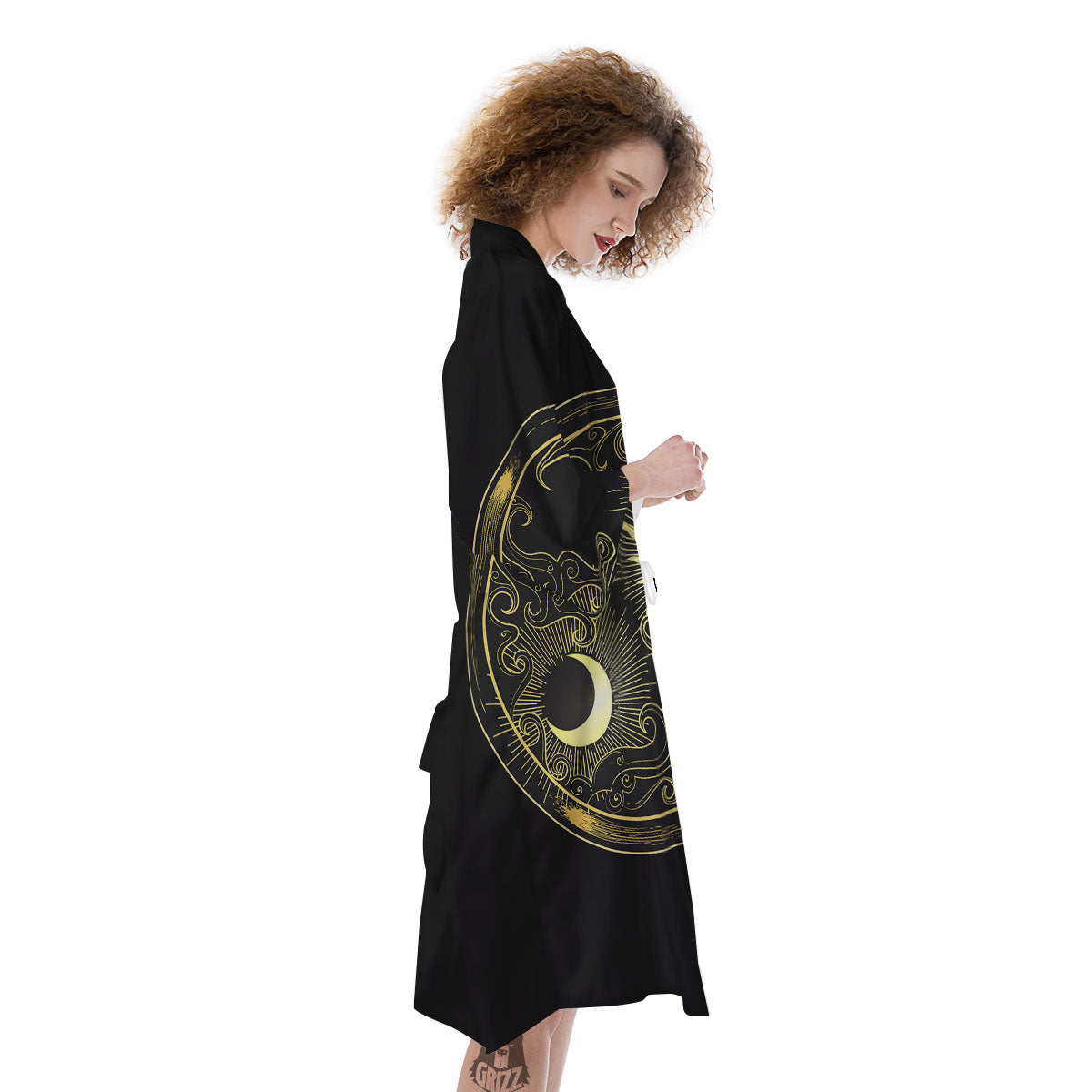 Sun And Gold Moon Print Kimono-grizzshop