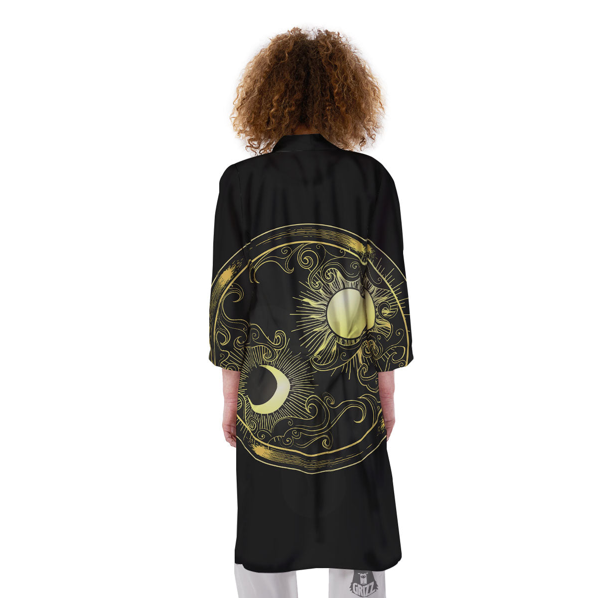 Sun And Gold Moon Print Kimono-grizzshop