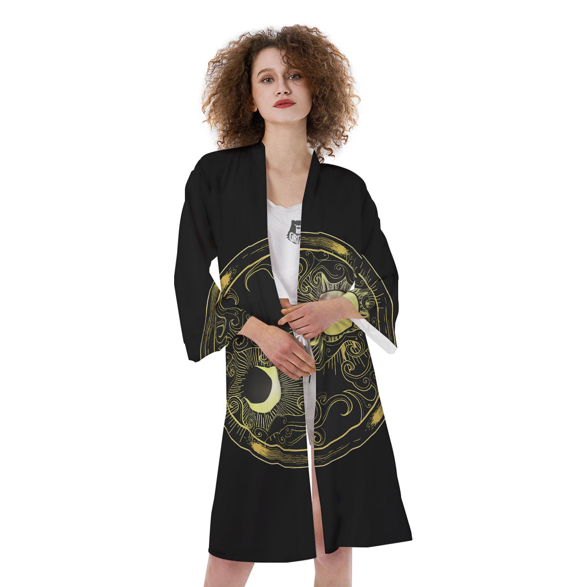 Sun And Gold Moon Print Kimono-grizzshop