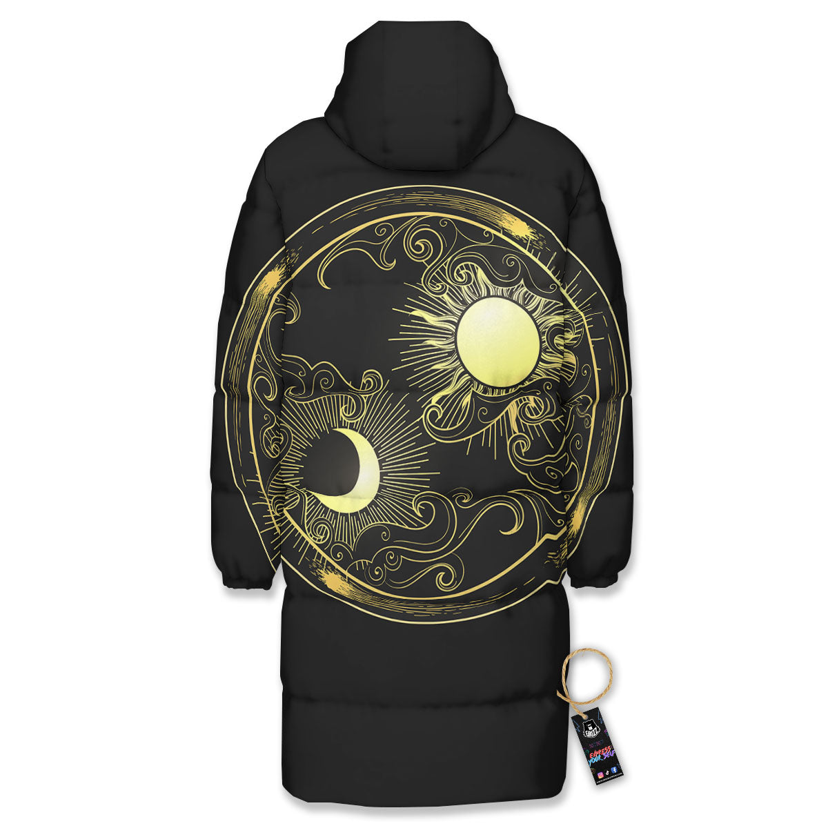 Sun And Gold Moon Print Long Down Jacket-grizzshop