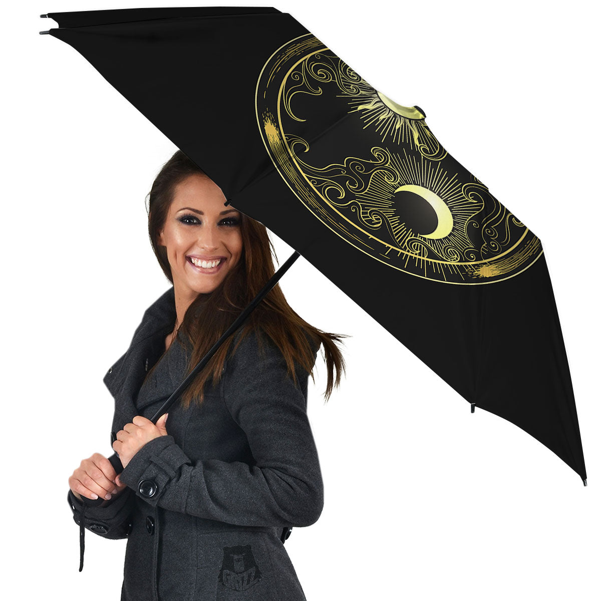 Sun And Gold Moon Print Umbrella-grizzshop