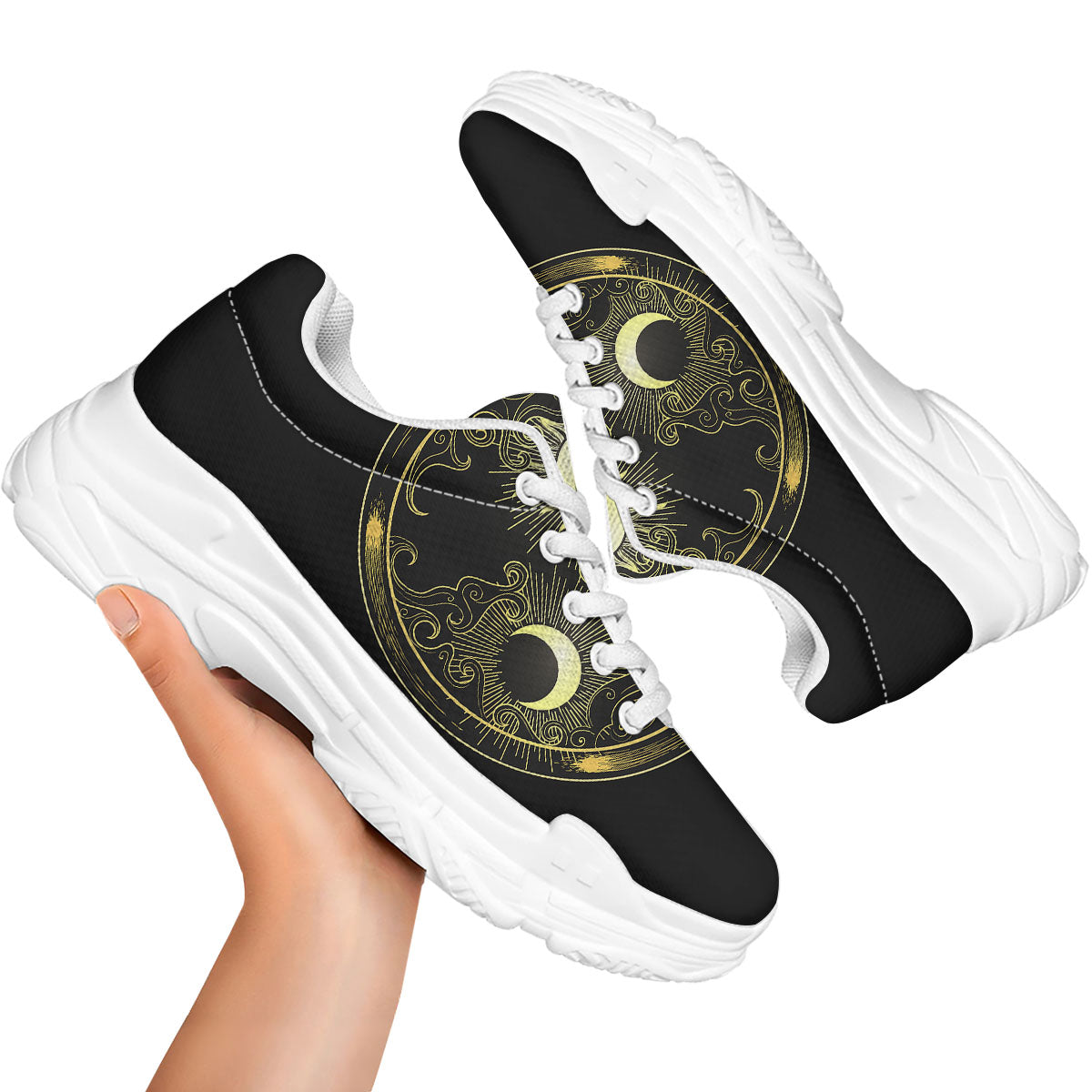 Sun And Gold Moon Print White Chunky Shoes-grizzshop