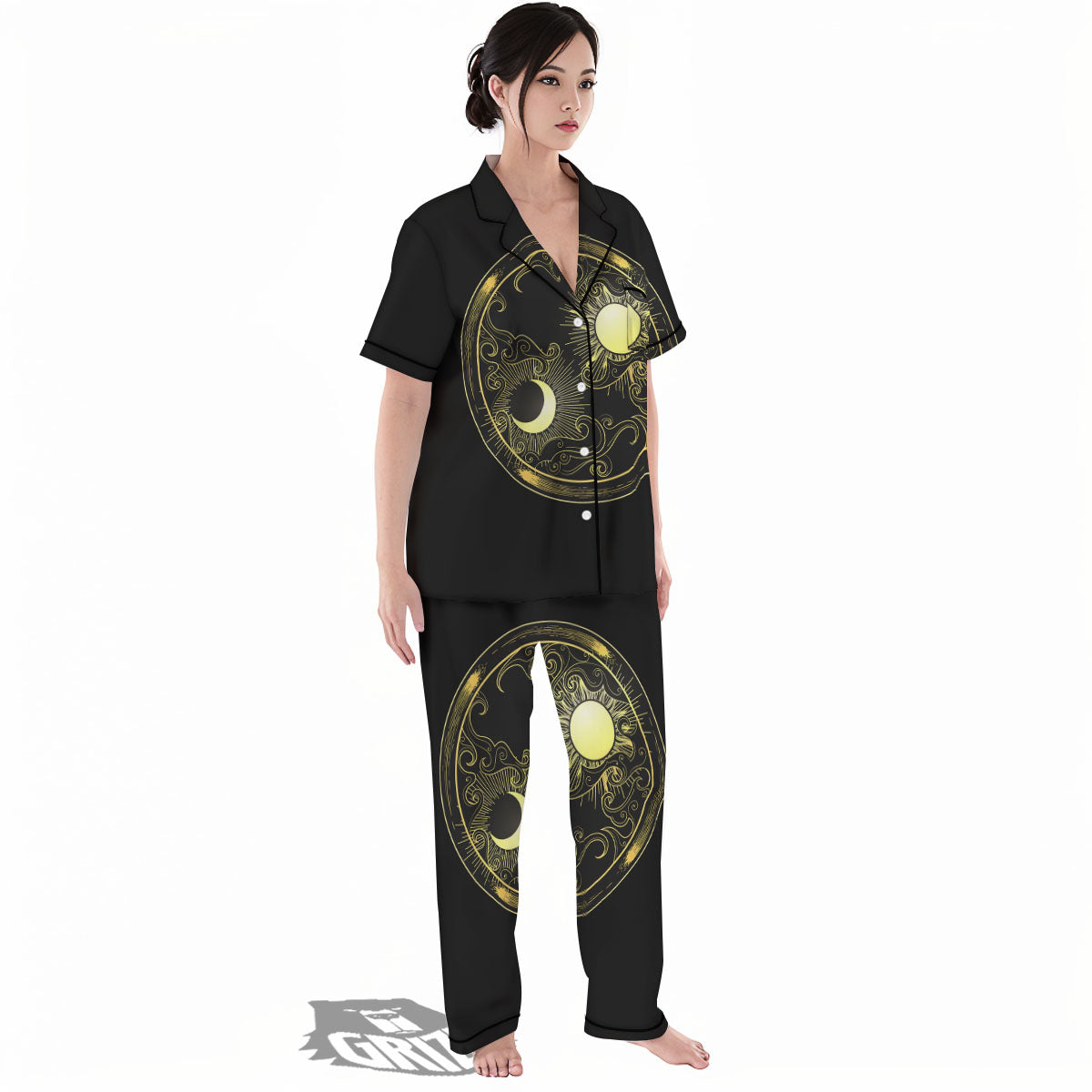 Sun And Gold Moon Print Women's Pajamas Set-grizzshop