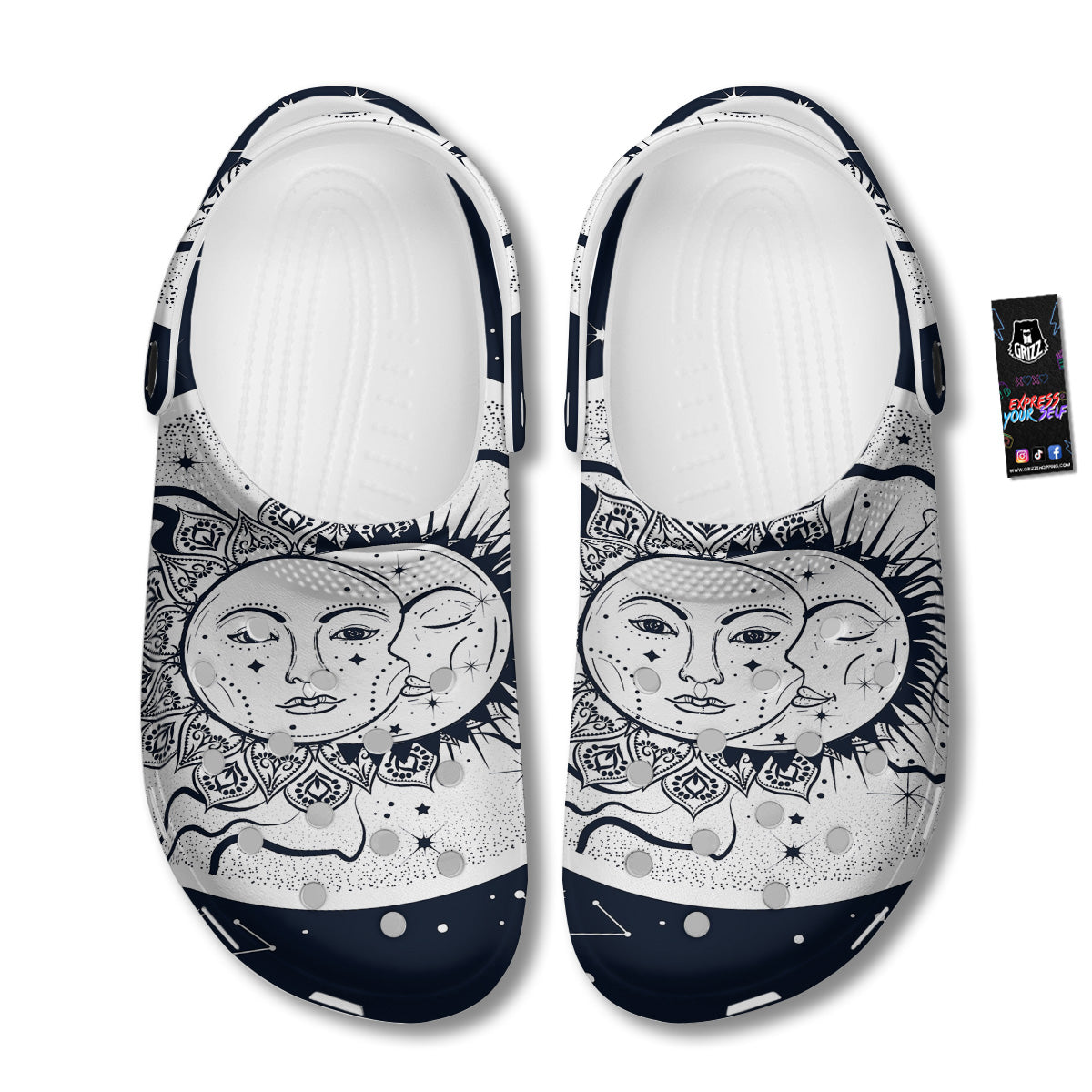 Sun And Moon Bohemian Celestial Print Clog-grizzshop