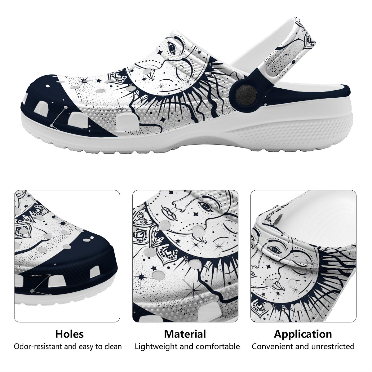 Sun And Moon Bohemian Celestial Print Clog-grizzshop