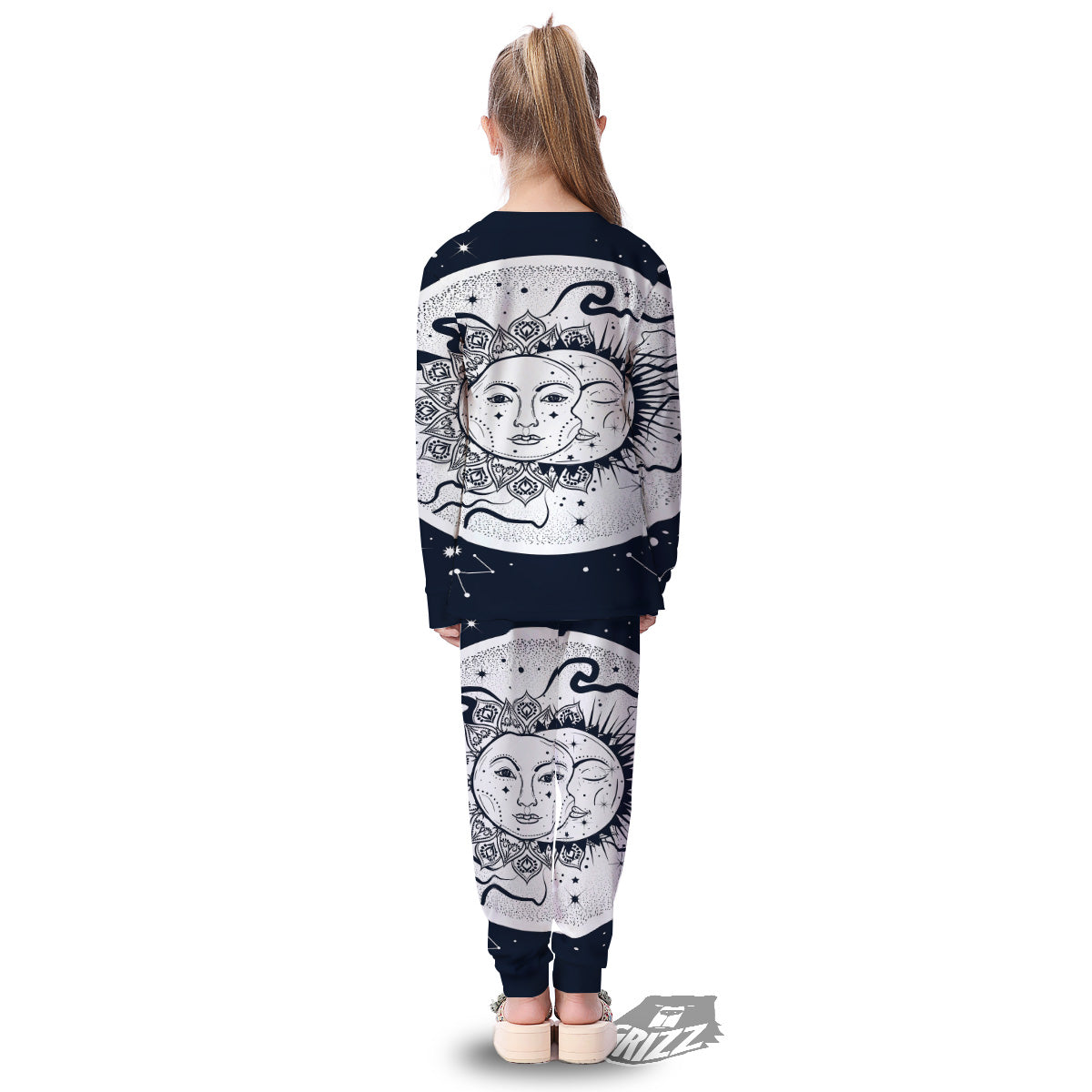 Sun And Moon Bohemian Celestial Print Kid's Pajamas-grizzshop