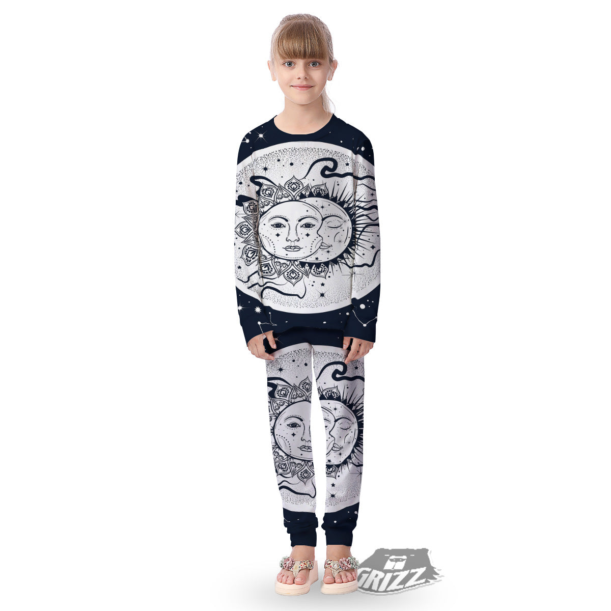 Sun And Moon Bohemian Celestial Print Kid's Pajamas-grizzshop