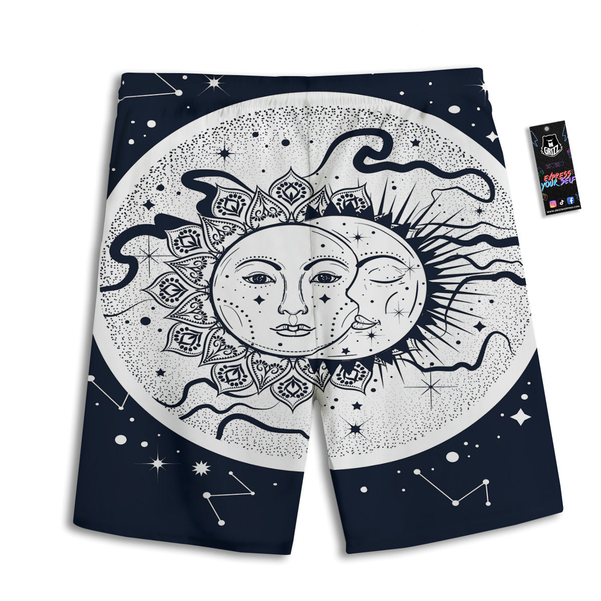 Sun And Moon Bohemian Celestial Print Men's Athletic Shorts