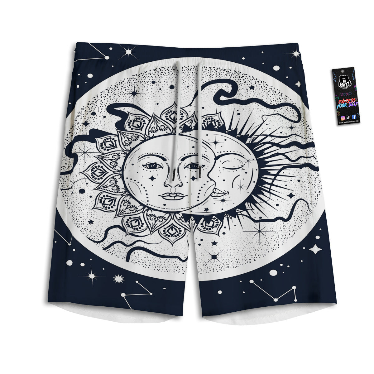Sun And Moon Bohemian Celestial Print Men's Athletic Shorts