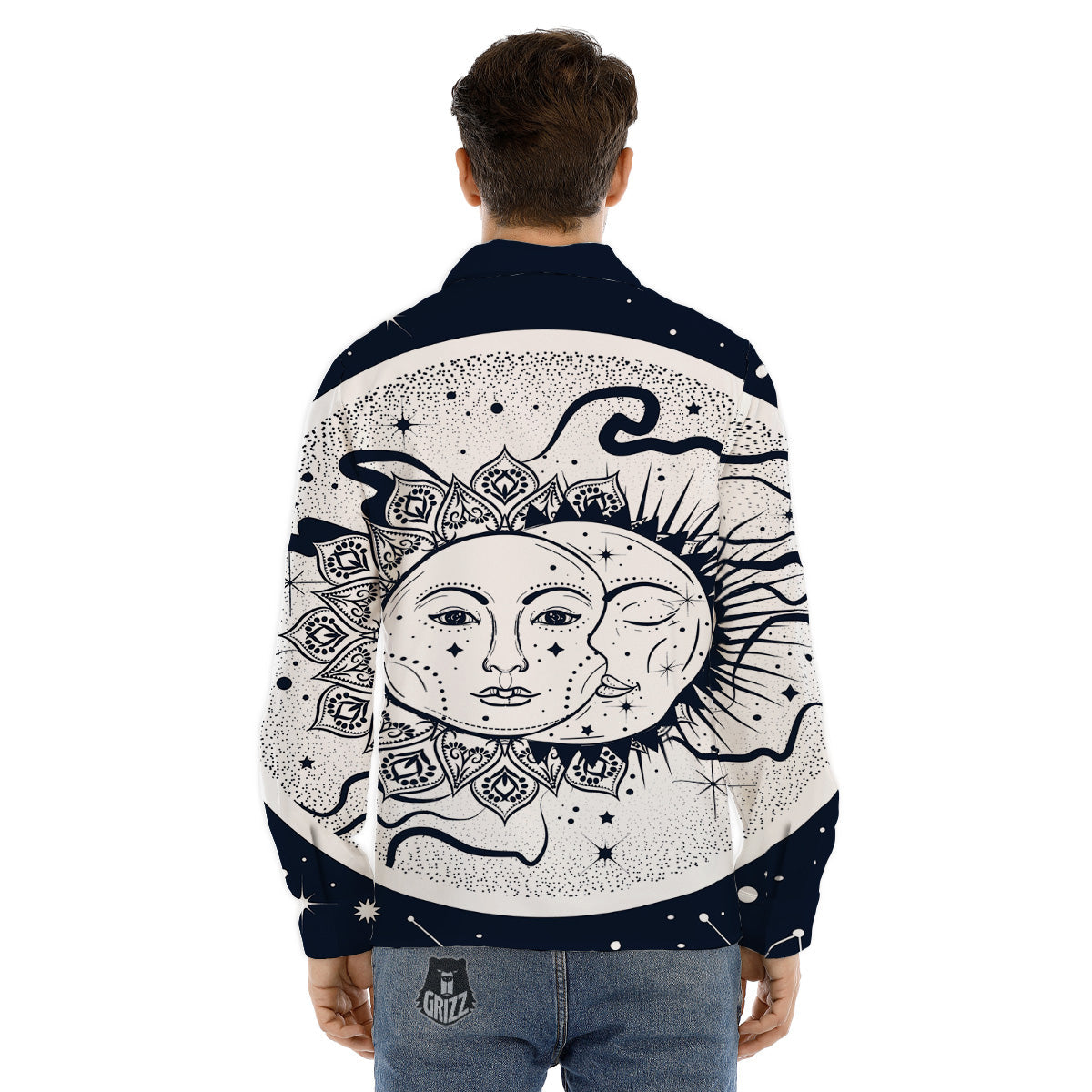 Sun And Moon Bohemian Celestial Print Men's Dress Shirts-grizzshop