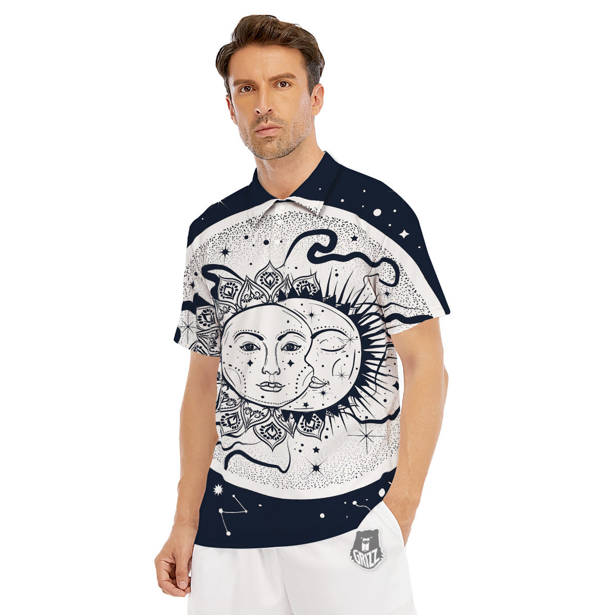 Sun And Moon Bohemian Celestial Print Men's Golf Shirts-grizzshop