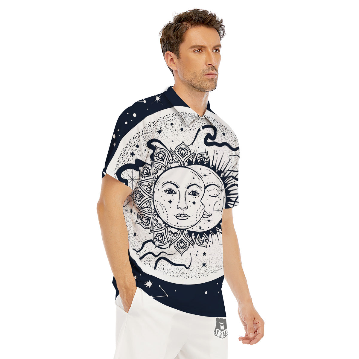 Sun And Moon Bohemian Celestial Print Men's Golf Shirts-grizzshop