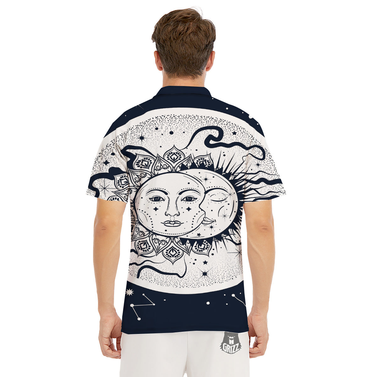 Sun And Moon Bohemian Celestial Print Men's Golf Shirts-grizzshop