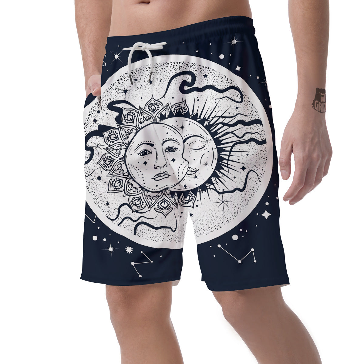 Sun And Moon Bohemian Celestial Print Men's Shorts-grizzshop