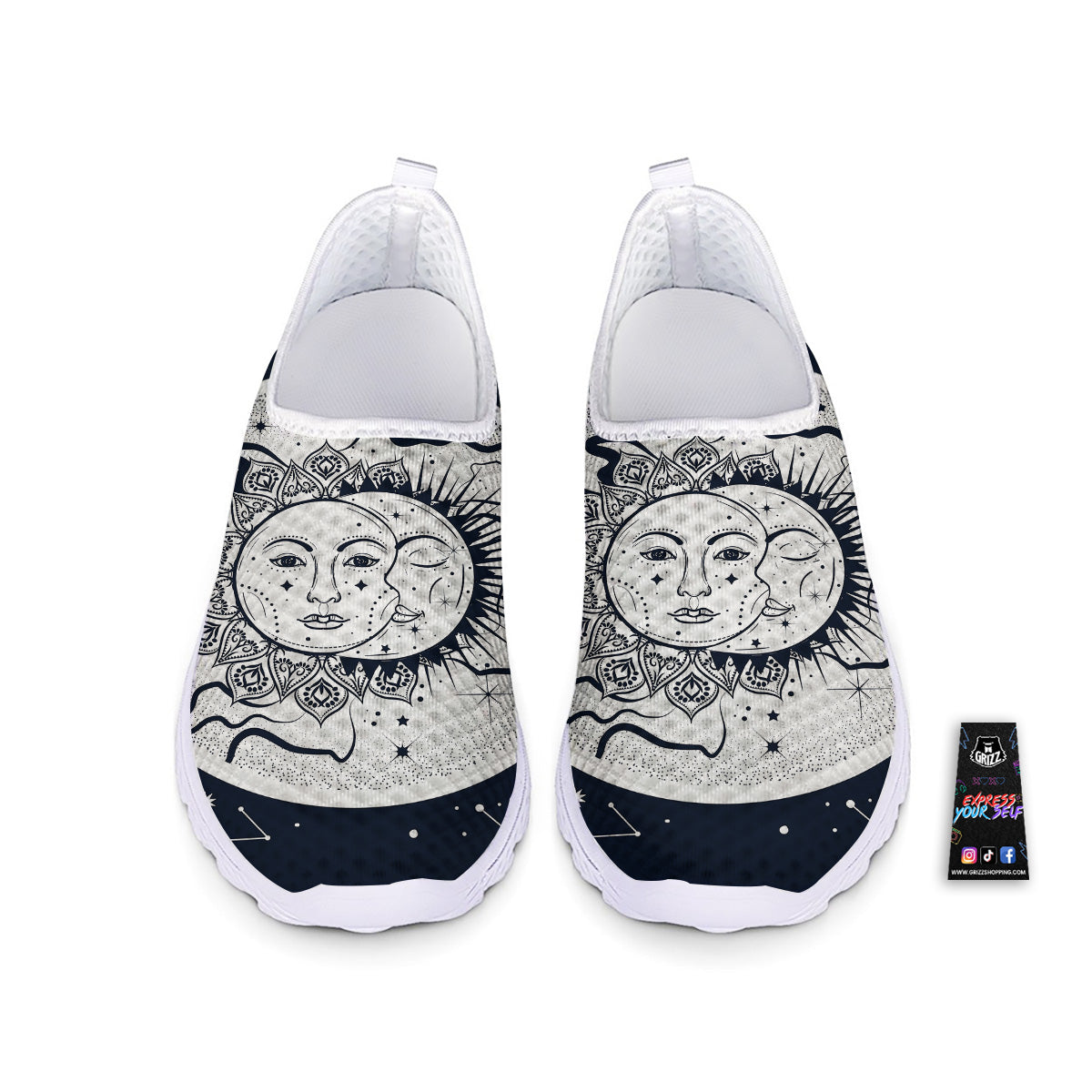Sun And Moon Bohemian Celestial Print Nurse Shoes-grizzshop