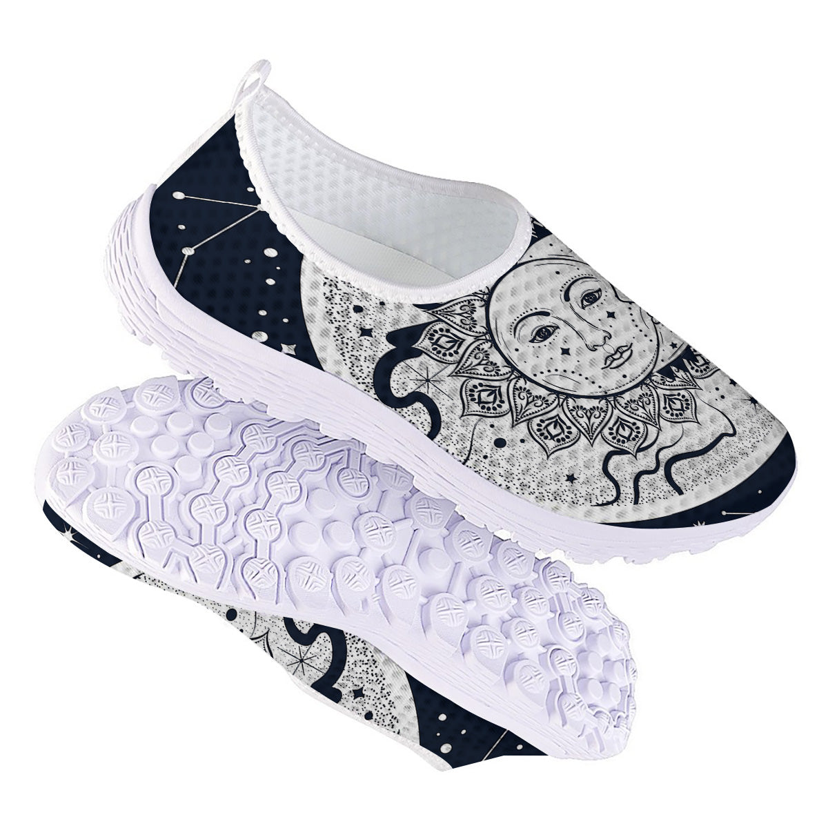 Sun And Moon Bohemian Celestial Print Nurse Shoes-grizzshop