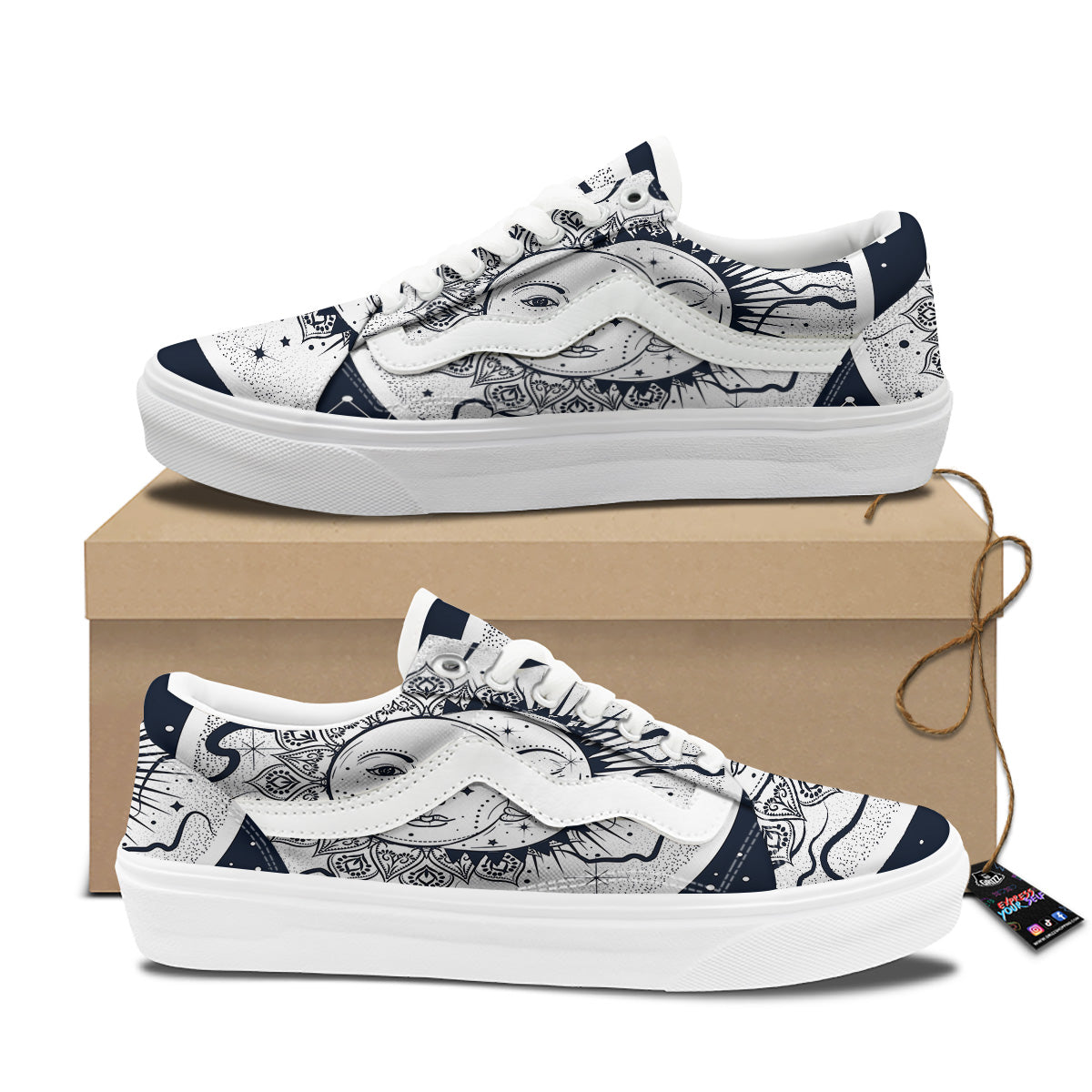 Sun And Moon Bohemian Celestial Print Skate Shoes-grizzshop