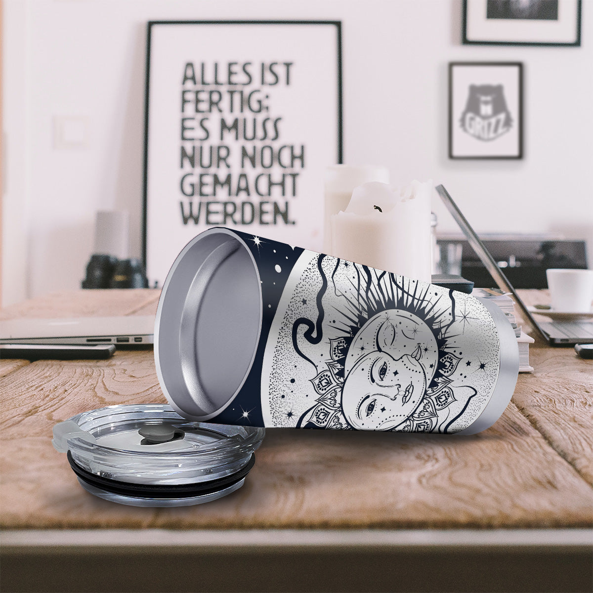 Sun And Moon Bohemian Celestial Print Tumbler-grizzshop