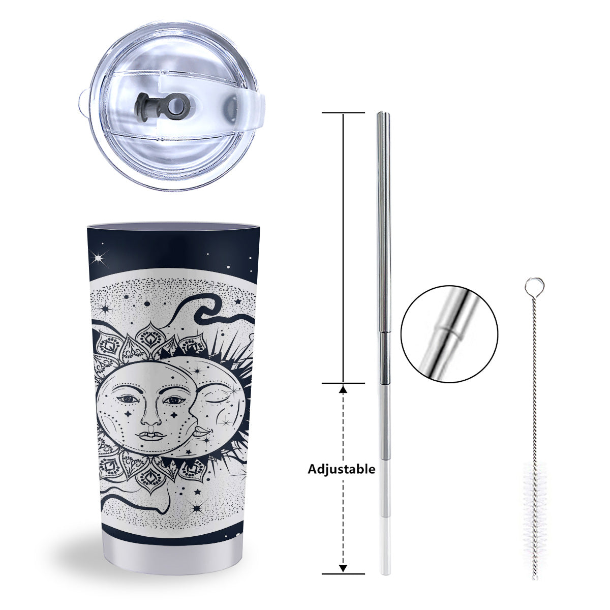 Sun And Moon Bohemian Celestial Print Tumbler-grizzshop