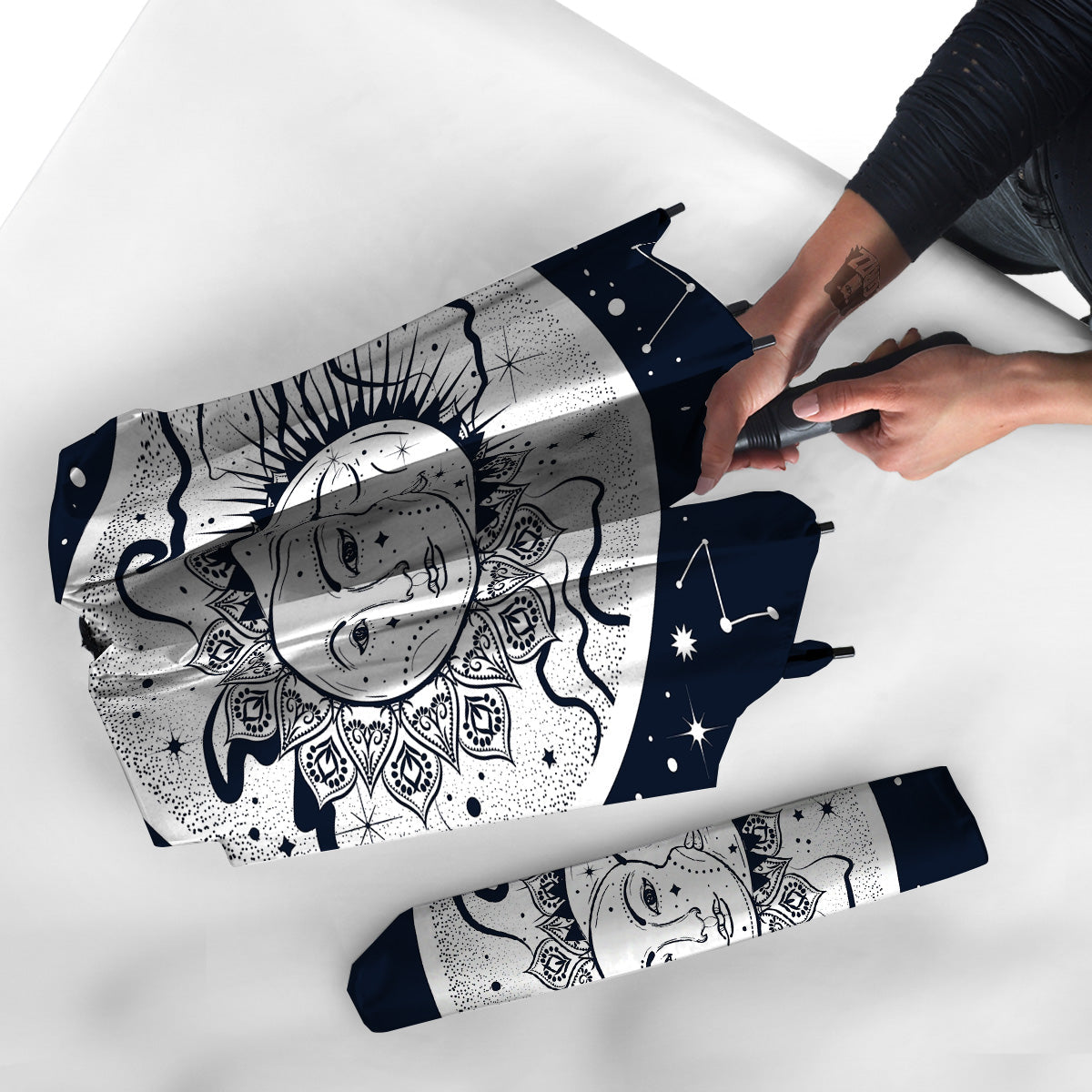 Sun And Moon Bohemian Celestial Print Umbrella-grizzshop