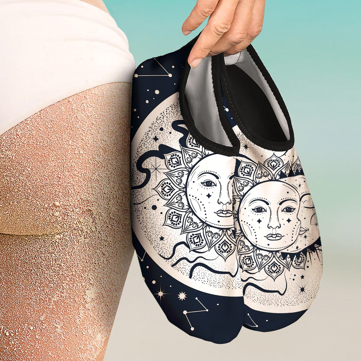 Sun And Moon Bohemian Celestial Print Water Shoes-grizzshop