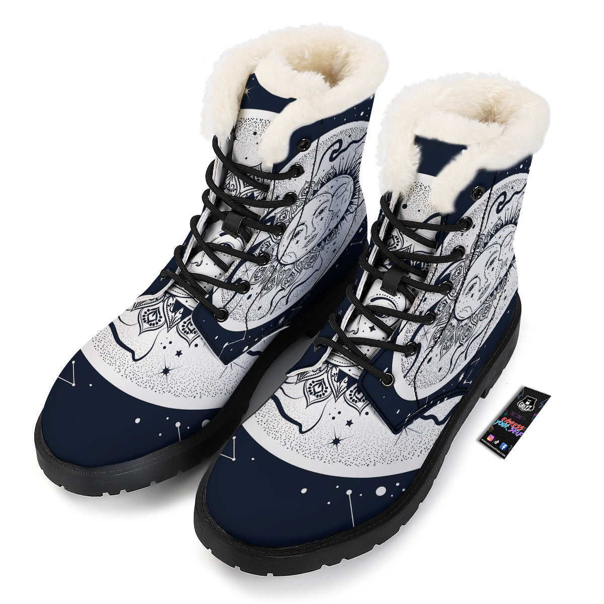 Sun And Moon Bohemian Celestial Print Winter Boots-grizzshop